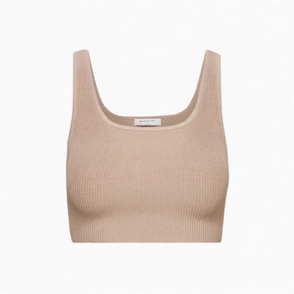 Aritzia Babaton Tan Sculpt Knit Crop Tank  Top